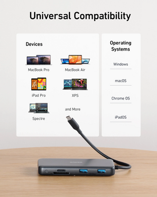 Перехідник Anker PowerExpand 8-in-1 - PD in 100W/HDMI/2xUSB-A/USB-C 10Gbps/LAN/SD Black (A83830A2) [204235]