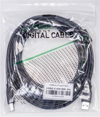 Кабель PowerPlant USB2.0(AM)-USB2.0(BM), 5м, Black, one ferrite (KD00AS1227) [603621]
