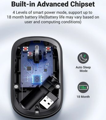Мишка UGREEN 2.4GHz MU001, бездротова, 4000dpi., 3кн., чорна (90372) [404097]