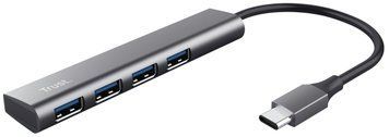 Хаб Trust Halyx USB-С > 4xUSB-А 3.2, Алюміній, 0.1м, Сірий (24948_TRUST) [108809]
