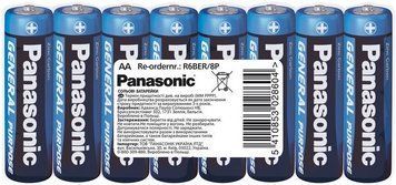 Батарейка Panasonic GENERAL PURPOSE вугільно-цинкова AA(R6) плівка, 8 шт. (R6BER/8P) [113372]