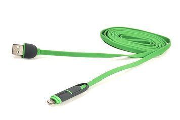 Кабель PowerPlant Quick Charge Flat USB2.0-MicroUSB-Lightning, 2м Green (CA910502) [616904]