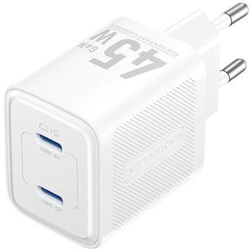 Зарядний пристрій 2xUSB-С 45W GaN білий Vention (FEFW0-EU) [404507]