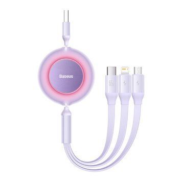 Кабель Baseus Bright Mirror 2 Series Retractable 3-in-1 Fast Charging Data Cable USB to M+L+C 66W 1.1m Purple (CAMJ010105) [802620]