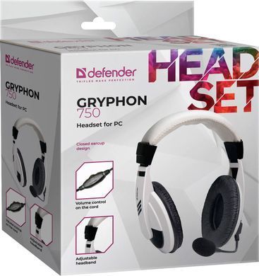 Гарнітура Defender Gryphon HN-750, 2х3,5мм, White (63747) [403181]
