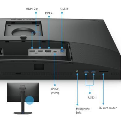 Монітор TFT 27" BenQ SW272Q, 2K IPS, 2хHDMI, DP, USB-C, HAS, USB-hub, MCR, Pivot, сірий (9H.LLPLB.QBE) [400488]