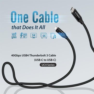 Кабель Edimax UC4 USB Type-C - USB Type-C (M/M), Thunderbolt 3, 0.5 м, Black (UC4-005TB) [603946]