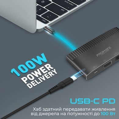 USB-хаб Promate MediaHub-C6 USB Type-C 6-в-1 Black (mediahub-c6.black) [605152]