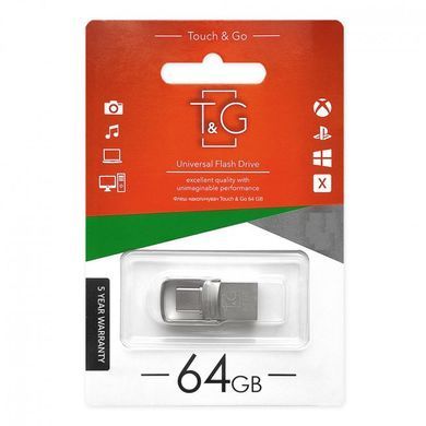 Флеш-накопичувач USB 2.0 64GB Type-C T&G 104 Metal Series Silver (TG104TC-64G) [614258]