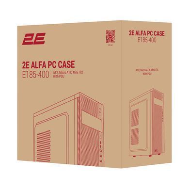 Корпус 2E Alfa E185-400 з БЖ 2E ATX400W, 1xUSB3.0, 2xUSB2.0, VGA 310мм, ATX, чорний (2E-E185-400) [112508]