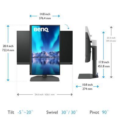 Монітор TFT 27" BenQ SW272Q, 2K IPS, 2хHDMI, DP, USB-C, HAS, USB-hub, MCR, Pivot, сірий (9H.LLPLB.QBE) [400488]