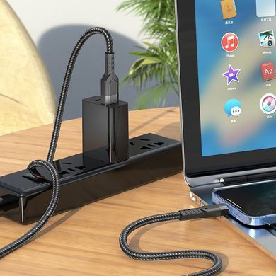 Кабель HOCO U110 USB to iP 2.4A, 1.2m, nylon, aluminum connectors, Black (6931474770561) [802327]