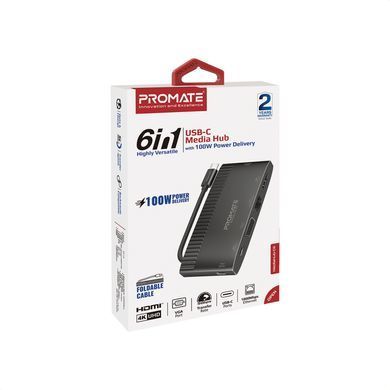 USB-хаб Promate MediaHub-C6 USB Type-C 6-в-1 Black (mediahub-c6.black) [605152]