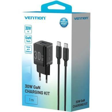 Зарядний пристрій 2xUSB 30W (USB-A/USB-C) + USB-C cable М-М Black Vention (TZ-FEQB0-EU-01) [405451]