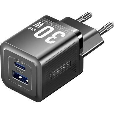 Зарядний пристрій 2xUSB 30W (USB-A/USB-C) + USB-C cable М-М Black Vention (TZ-FEQB0-EU-01) [405451]