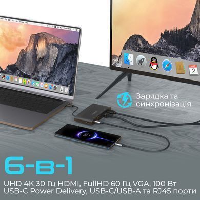 USB-хаб Promate MediaHub-C6 USB Type-C 6-в-1 Black (mediahub-c6.black) [605152]