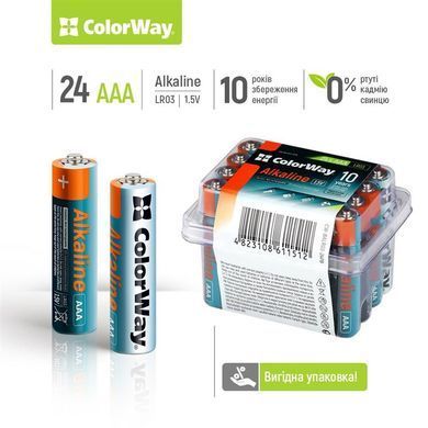 Батарейка ColorWay Alkaline Power AAA/LR03 Plactic Box 24шт (CW-BALR03-24PB) [617690]