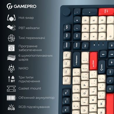 Клавіатура бездротова GamePro Asgard Drakkar Keychron Super Red Switch Blue (MK305BL) [616476]