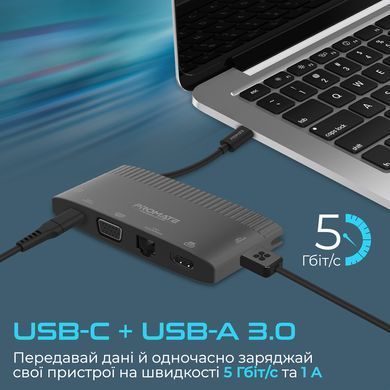 USB-хаб Promate MediaHub-C6 USB Type-C 6-в-1 Black (mediahub-c6.black) [605152]