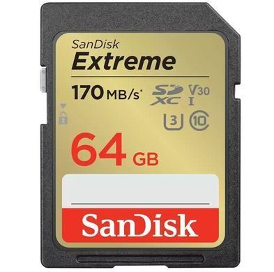 Карта пам'яті SanDisk SD 64GB C10 UHS-I U3 R170/W80MB/s Extreme V30 (SDSDXV2-064G-GNCIN) [109476]