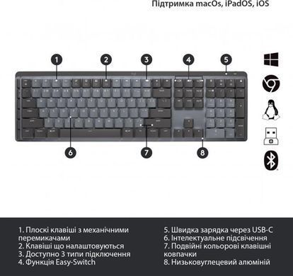 Клавіатура бездротова Logitech MX Mechanical Graphite Clicky (920-010759) [605947]