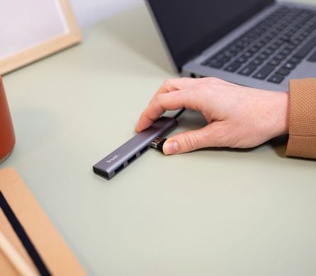 Хаб Trust Halyx USB-С > 4xUSB-А 3.2, Алюміній, 0.1м, Сірий (24948_TRUST) [108809]
