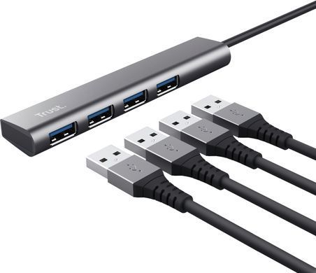 Хаб Trust Halyx USB-С > 4xUSB-А 3.2, Алюміній, 0.1м, Сірий (24948_TRUST) [108809]