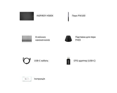 Графічний планшет Huion 8"x5", USB-C, чорний (H580X) [104758]