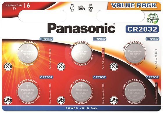 Батарейка Panasonic літієва CR2032 блістер, 6 шт. (CR-2032EL/6B) [113322]