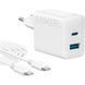 Мережевий зарядний пристрій Anker PowerPort 312 White, 20 W USB Type-C + кабель USB Type-C (B2348G21) [603229], фото 1