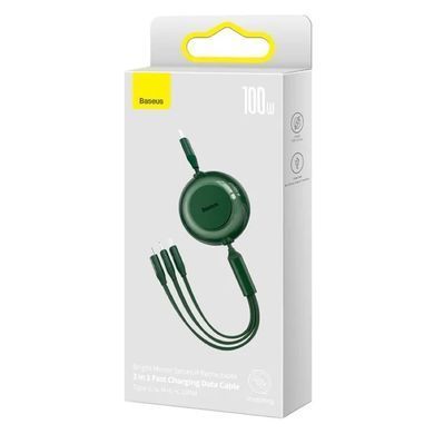 Кабель Baseus Bright Mirror 2 Series Retractable 3-in-1 Fast Charging Data Cable Type-C to M+L+C 100W 1.1m Green (CAMJ010206) [802629]