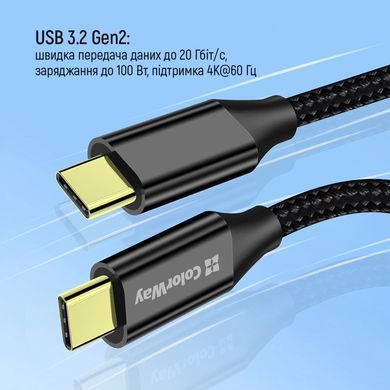 Кабель ColorWay USB Type-C + USB Type-C (M/M), 5.0 А, 1 м, Black (CW-CBPDCC062-BK) [604175]