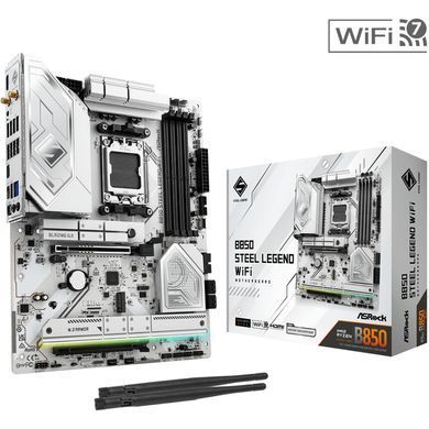 Материнська плата ASRock (AM5/B850, 4*DDR5, 2xPCIex16, HDMI, 4xSATA,4xM.2, 2.5GLan, ATX) (B850 Steel Legend WiFi) [403431]