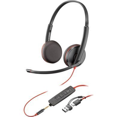 Гарнітура комп'ютерна стерео On-ear Poly Blackwire 3225, USB-A, USB-C, 3.5 мм, всеспрямований, чорний (8X229AA) [107400]
