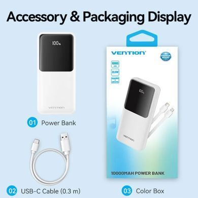 Універсальна мобільна батарея Vention 10000mAh PD White (FHOW0) [614601]