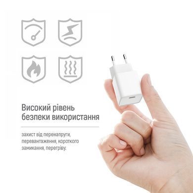 Мережевий зарядний пристрій ColorWay GaN Mini 30W PD Port PPS USB-C White + кабель USB Type-C (CW-CHS054PDC-WT) [607375]
