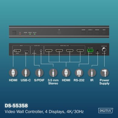 Контролер відеостіни DIGITUS 4K HDMI Video Wall 2x2 (DS-55358) [113505]