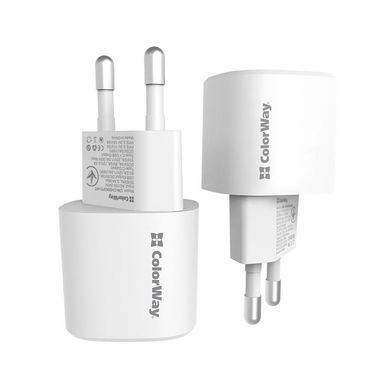 Мережевий зарядний пристрій ColorWay GaN PD Port USB PPS (Type-C PD + USB QC3.0) (33W) White (CW-CHS043PD-WT) [603231]
