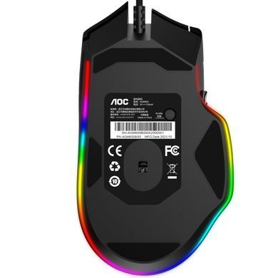 Мишка AOC AGM600 ігрова, 16000dpi., 10кн., RGB PMW3389 Kailh switch чорна (AGM600B) [401292]