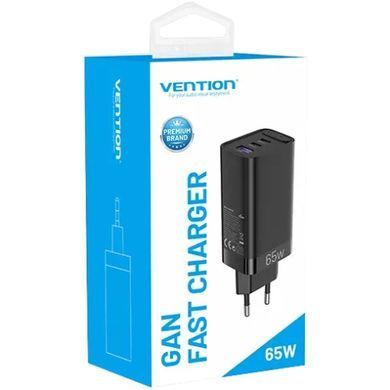 Зарядний пристрій 3xUSB 65W (2xUSB-C+USB-A) PD3.0+QC4.0 чорний Vention (FEDB0-EU) [42794]
