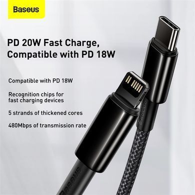 Кабель Baseus Tungsten Gold Fast Charging Data Cable Type-C to iP PD 20W 2m Black (CATLWJ-A01) [802550]