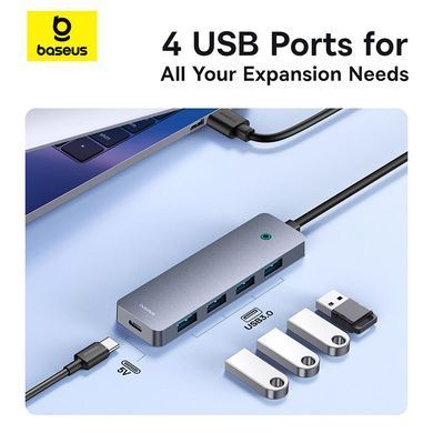 USB-хаб Baseus UltraJoy Series 4-Port HUB Lite 50cm Space Grey（USBA to USB3.0*4+Type-C5V） (B0005280B811-01) [806517]