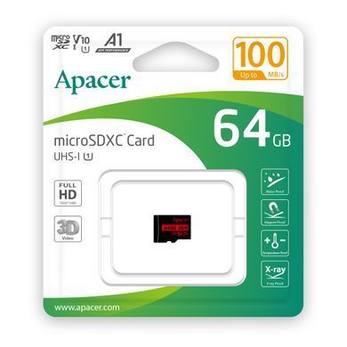 Карта пам`ятi MicroSDHC 64GB UHS-I Class 10 Apacer (AP64GMCSX10UB-RA) [606995]