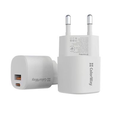 Мережевий зарядний пристрій ColorWay GaN PD Port USB PPS (Type-C PD + USB QC3.0) (33W) White (CW-CHS043PD-WT) [603231]