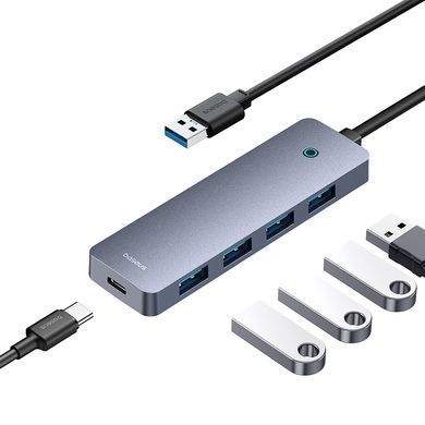 USB-хаб Baseus UltraJoy Series 4-Port HUB Lite 50cm Space Grey（USBA to USB3.0*4+Type-C5V） (B0005280B811-01) [806517]