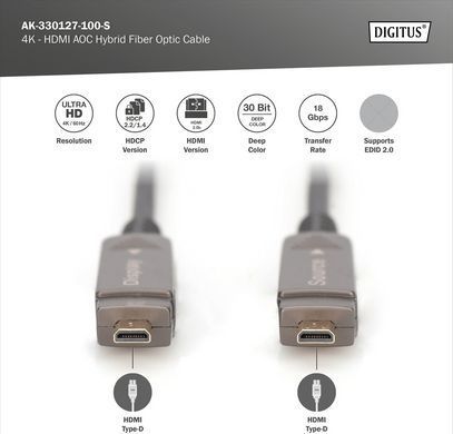 Кабель DIGITUS HDMI (M/M), 4K, AOC, 10м, чорний (AK-330127-100-S) [111313]