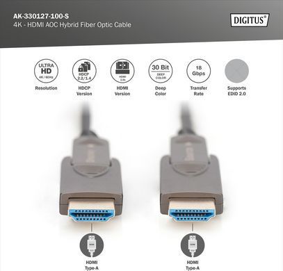 Кабель DIGITUS HDMI (M/M), 4K, AOC, 10м, чорний (AK-330127-100-S) [111313]