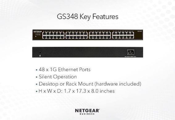 Комутатор NETGEAR GS348 48xGE, Некерований (GS348-100EUS) [105101]