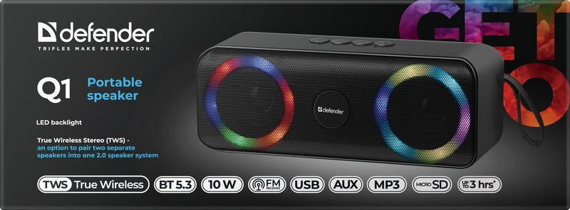Акустична система 1.0 Defender Q1 10W Light/BT/FM/USB/TF/AUX (65301) [405334]