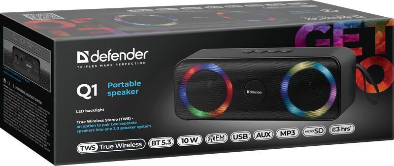 Акустична система 1.0 Defender Q1 10W Light/BT/FM/USB/TF/AUX (65301) [405334]